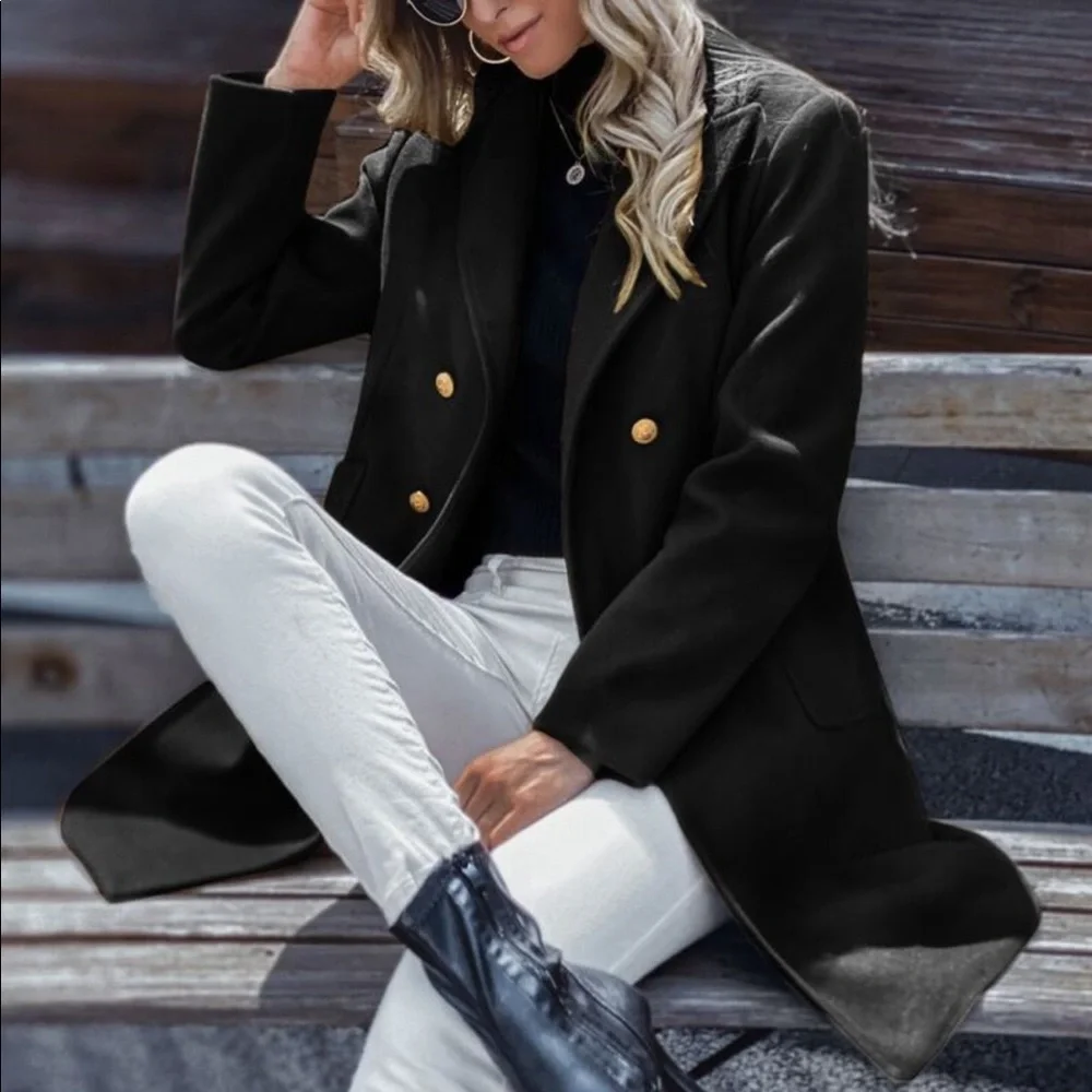 Elegant Classic Button Double Breast Pea Coat Jacket Outwear - Picture 6 of 17